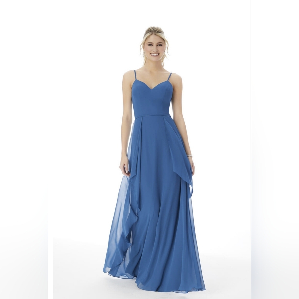 Blue Spaghetti-Strap Chiffon Maxi Dress